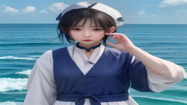 法国空姐身着法航经典海军蓝制服在飞机舷梯旁微笑，背景为蓝天白云